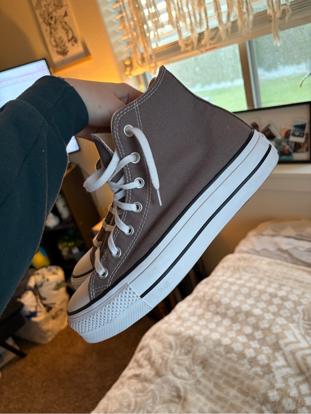 Converse High-Top Sneakers in Cream and Brown